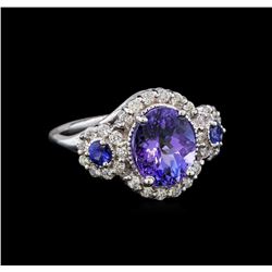 14KT White Gold 3.07 ctw Tanzanite, Sapphire and Diamond Ring