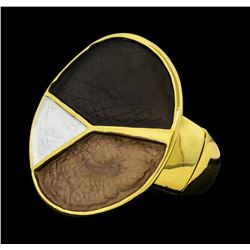 Tri Color Hand Painted Round Ring - Gold Plated