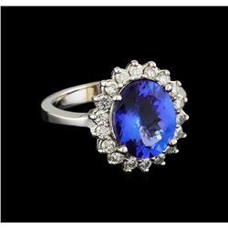 3.54 ctw Tanzanite and Diamond Ring - 14KT White Gold