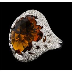 14.00 ctw Citrine and Diamond Ring - 14KT White Gold