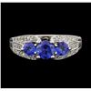 Image 2 : 1.00 ctw Tanzanite and Diamond Ring - 10KT White Gold