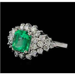 1.48 ctw Emerald and Diamond Ring - 14KT White Gold