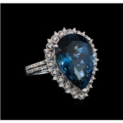 14KT White Gold 13.10 ctw Topaz and Diamond Ring