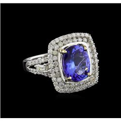 3.45 ctw Tanzanite and Diamond Ring - 14KT White Gold