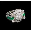 Image 1 : 1.64 ctw Diamond and Emerald Ring - Platinum