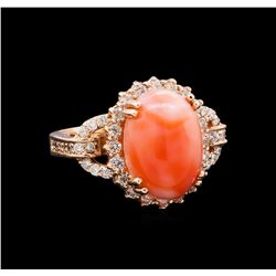 5.70 ctw Pink Coral and Diamond Ring - 14KT Rose Gold