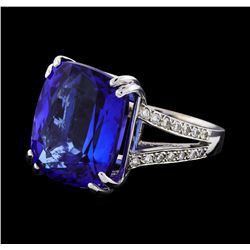 GIA Cert 20.37 ctw Tanzanite and Diamond Ring - 14KT White Gold