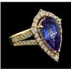 Image 1 : 3.90 ctw Tanzanite and Diamond Ring - 14KT Yellow Gold