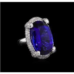 14KT White Gold GIA Certified 33.85 ctw Tanzanite and Diamond Ring