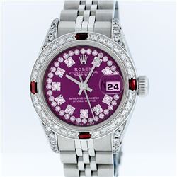 Rolex Stainless Steel Purple String Diamond VVS DateJust Ladies Watch