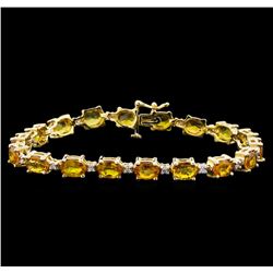 15.57 ctw Yellow Sapphire and Diamond Bracelet - 14KT Yellow Gold