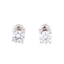 1.10 ctw Diamond Stud Earrings - 14KT White Gold