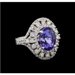 5.00 ctw Tanzanite and Diamond Ring - 14KT White Gold