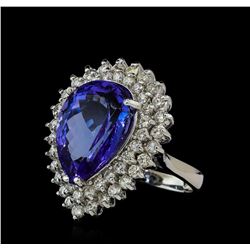 11.90 ctw Tanzanite and Diamond Ring - 14KT White Gold