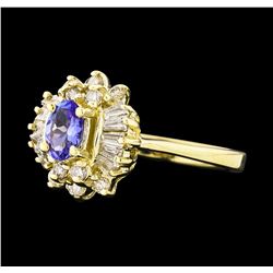 0.35 ctw Tanzanite and Diamond Ring - 14KT Yellow Gold