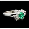 Image 1 : 0.60 ctw Emerald and Diamond Ring - Platinum