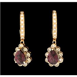 2.00 ctw Garnet and Diamond Dangle Earrings - 14KT Rose Gold