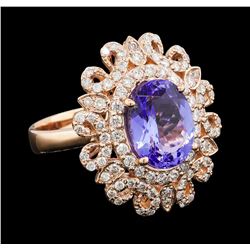 3.92 ctw Tanzanite and Diamond Ring - 14KT Rose Gold