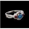 Image 1 : 14KT White Gold 1.03 ctw Fancy Blue Diamond and Ruby Ring