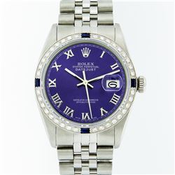 Rolex Stainless Steel Purple Roman Diamond and Sapphire DateJust Men's Watch