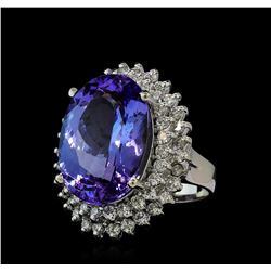 13.95 ctw Tanzanite and Diamond Ring - 14KT White Gold