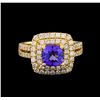 Image 2 : 14KT Yellow Gold 1.76 ctw Tanzanite and Diamond Ring