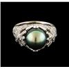 Image 2 : Tahitian Pearl and Diamond Ring - 14KT White Gold