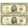 Image 1 : 1963 $5 VG/XF Red Seal Note Lot of 2