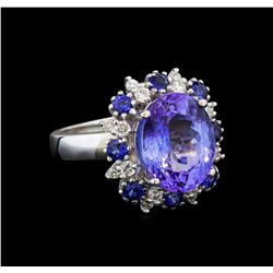 14KT White Gold 6.56 ctw Tanzanite, Sapphire and Diamond Ring