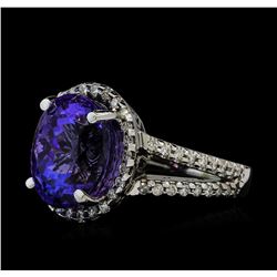 8.24 ctw Tanzanite and Diamond Ring - 14KT White Gold