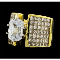 4.44 ctw White Sapphire and Diamond Ring - 18KT Yellow and White Gold