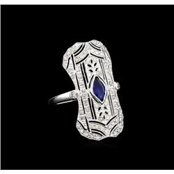 0.50 ctw Blue Sapphire and Diamond Ring - 18KT White Gold