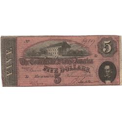 1864 $5 Confederate States of America Bank Note