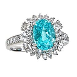 2.73 ctw Paraiba Tourmaline and Diamond Ring - 18KT White Gold