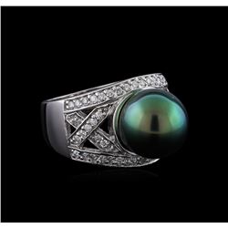 Tahitian Pearl and Diamond Ring - 14KT White Gold