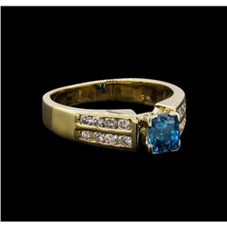 1.37 ctw Blue Zircon and Diamond Ring - 14KT Yellow Gold