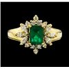 Image 2 : Emerald and Diamond Ring - 18KT Yellow Gold