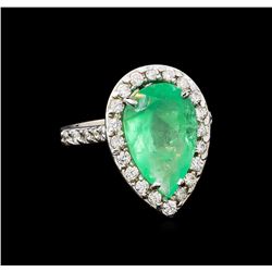 GIA Cert 5.49 ctw Emerald and Diamond Ring - 14KT White Gold