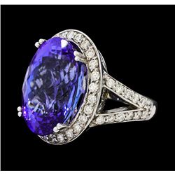 21.48 ctw Tanzanite and Diamond Ring - 14KT White Gold