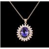 Image 1 : 3.20 ctw Tanzanite and Diamond Pendant With Chain - 14KT Rose Gold