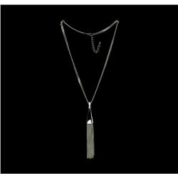 Chain Tassel Metal Necklace - Rhodium Plated