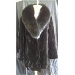 Black Dyed Sheared Mink Sections 3/4 Coat with Sheared Mink Collar and Cuffs.     Coat