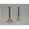 Image 1 : A PAIR OF EDWARDIAN PLATED CANDLESTICKS, corinthian columns, detachable bobeches, square weighted...