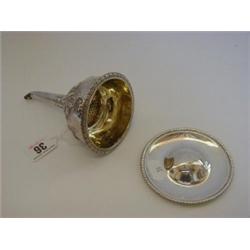 A JOSEPH ANGEL WINE FUNNEL, parcel gilt, London 1825, on associated stand, Dublin 1812 (approxima...