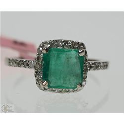 #5-14KT WHITE GOLD EMERALD & DIAMOND RING