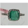 Image 1 : #5-14KT WHITE GOLD EMERALD & DIAMOND RING