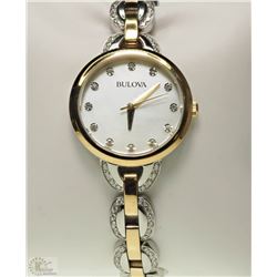 #8-BULOVA CRYSTAL MOTHER OF PEARL WOMEN WATCH