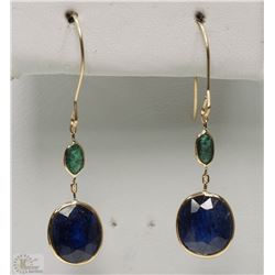 #13-14KT YELLOW GOLD SAPPHIRE & EMERALD EARRINGS