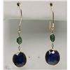 Image 1 : #13-14KT YELLOW GOLD SAPPHIRE & EMERALD EARRINGS