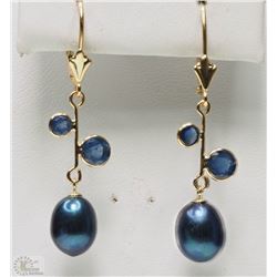 #22-14KT YELLOW GOLD SAPPHIRE & PEARL EARRINGS